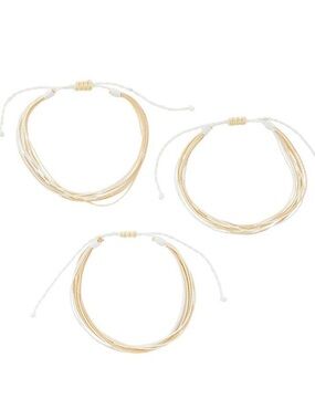 Gold and White Multi-Strand Adjustable Cord Bracelet Set 3 PK - NEW